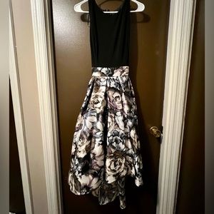 SLNY Midi Formal Dress with Full Colorful Skirt